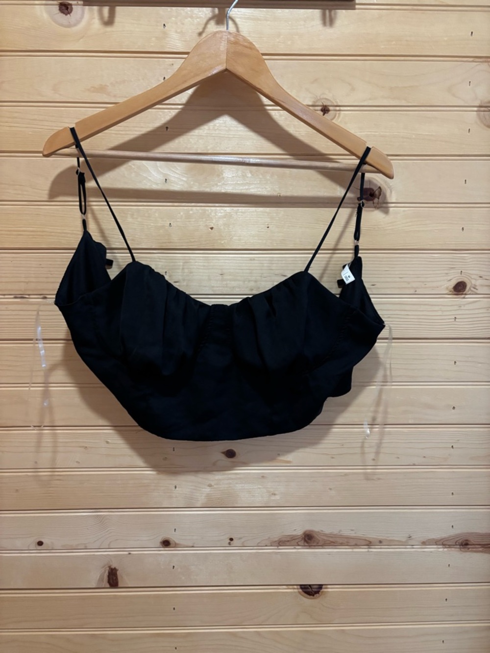 Black Spaghetti Strap Cropped Bustier Top with open back tie back